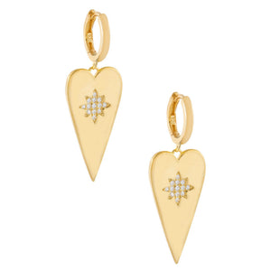 Gold Pavé Starburst X Heart Huggie Earring - Adina Eden's Jewels