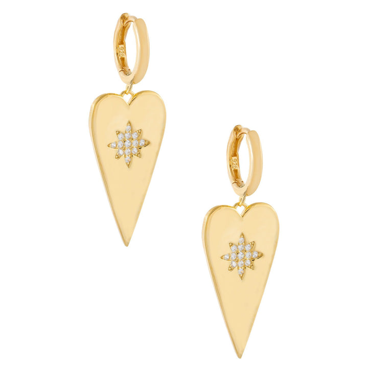 Gold Pavé Starburst X Heart Huggie Earring - Adina Eden's Jewels