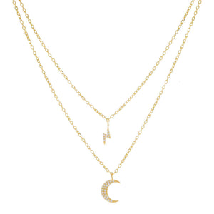 Gold Pavé Crescent X Bolt Necklace Combo Set - Adina Eden's Jewels