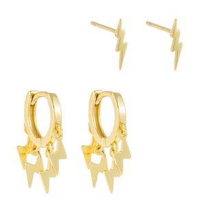 Gold Lightning Bolt Earring Combo Set - Adina Eden's Jewels