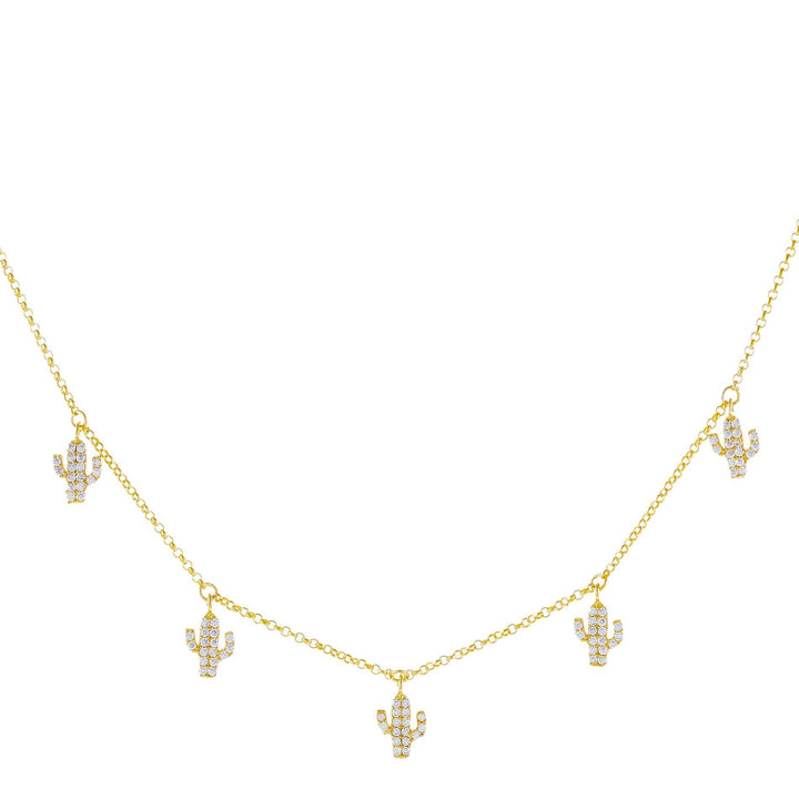 Gold Pavé Dangling Cactus Necklace - Adina Eden's Jewels