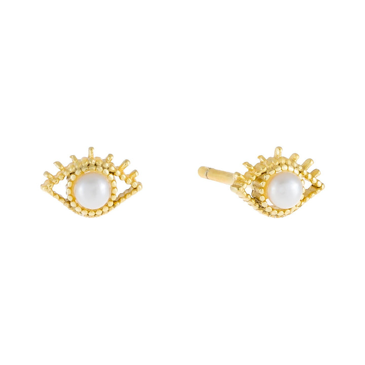 Pearl White Evil Eye X Pearl Stud Earring - Adina Eden's Jewels