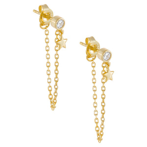 Gold CZ Star Chain Stud Earring - Adina Eden's Jewels
