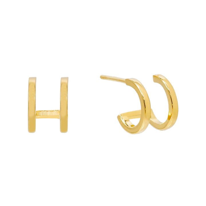 Gold Double Row Solid Huggie Earring - Adina Eden's Jewels