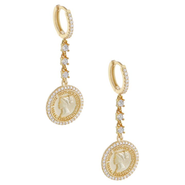 Gold Pavé Coin Drop Huggie Earring - Adina Eden's Jewels