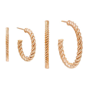 Rose Gold Rope Hoop Earring Combo Set - Adina Eden's Jewels