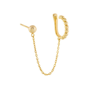 Gold / Single Beaded Ear Cuff X Ball Stud Earring - Adina Eden's Jewels