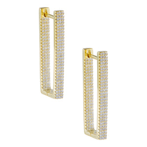 Gold Pavé Rectangular Hoop Earring - Adina Eden's Jewels