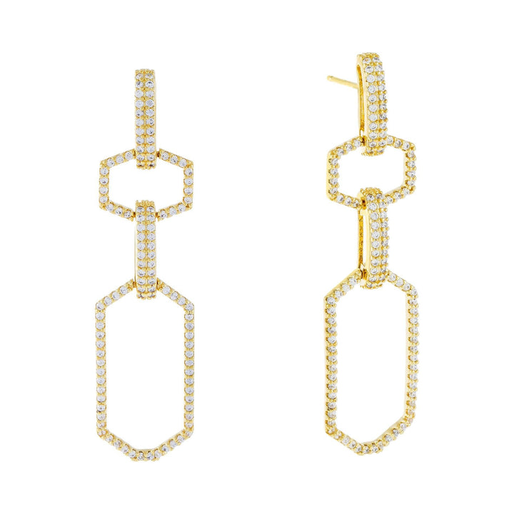 Gold Pavé Multi Shape Drop Link Stud Earring - Adina Eden's Jewels