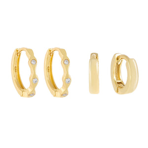 Gold Bezel X Solid Huggie Earring Combo Set - Adina Eden's Jewels