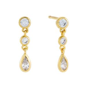 Gold CZ Bezel Teardrop Drop Stud Earring - Adina Eden's Jewels