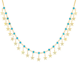 Turquoise Dangling Star X Turquoise Bezel Choker - Adina Eden's Jewels