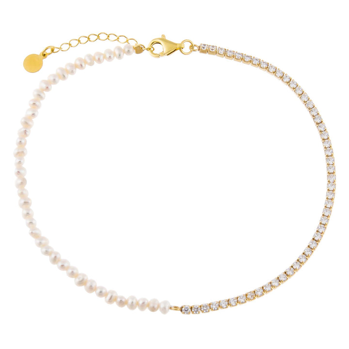 Pearl White Pearl X Tennis Anklet - Adina Eden's Jewels
