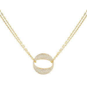 Gold Pavé Omega Round Pendant Link Choker - Adina Eden's Jewels