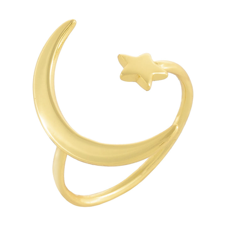 Gold / 6 Solid Star X Moon Ring - Adina Eden's Jewels