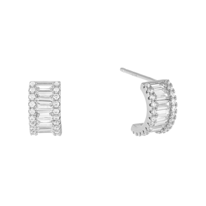 Silver Mini CZ X Baguette Hoop Earring - Adina Eden's Jewels