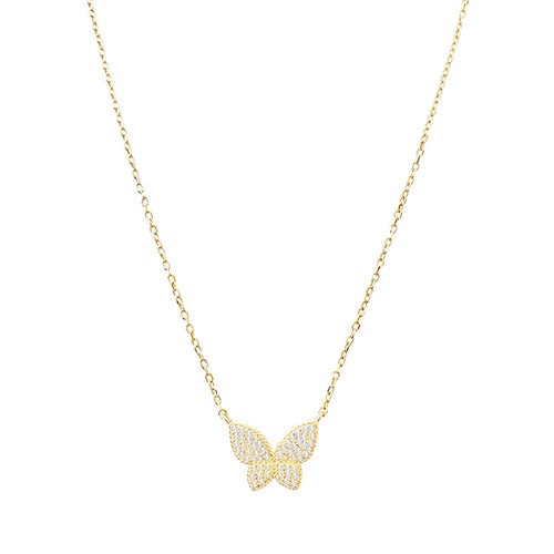 Gold Pavé Dainty Butterfly Necklace - Adina Eden's Jewels