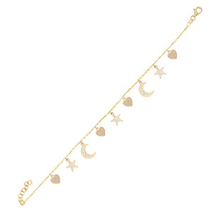 Gold Pavé Dangling Charms Bracelet - Adina Eden's Jewels