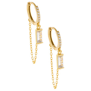 Gold Pavé X Baguette Chain Huggie Earring - Adina Eden's Jewels