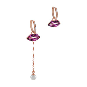  Pavé Lip X Pearl Drop Huggie Earring - Adina Eden's Jewels