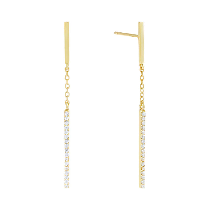 Gold Pavé Dangling Bar Chain Stud Earring - Adina Eden's Jewels