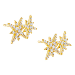 Gold CZ Double Starburst Stud Earring - Adina Eden's Jewels