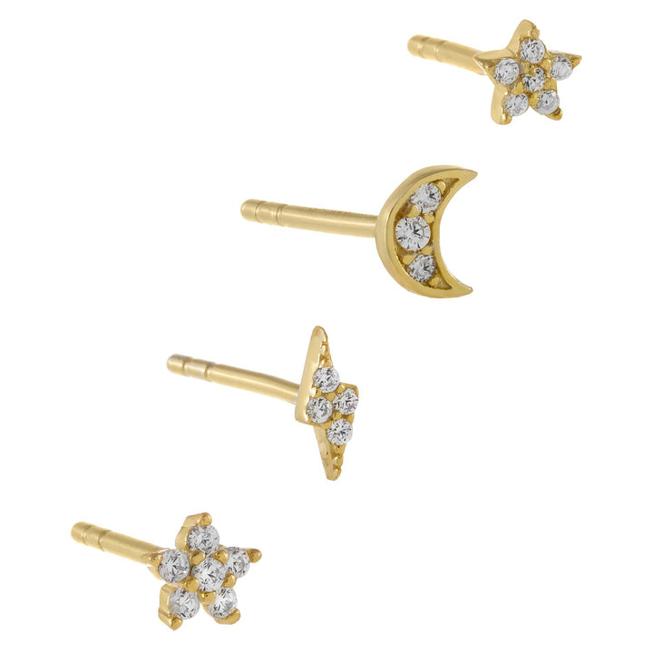 Gold CZ Tiny Mismatched Stud Earring Combo Set - Adina Eden's Jewels