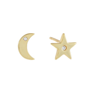 Gold CZ Star X Moon Stud Earring - Adina Eden's Jewels