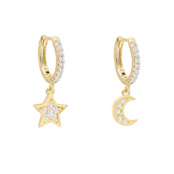 Gold Pavé Moon X Star Huggie Earring - Adina Eden's Jewels