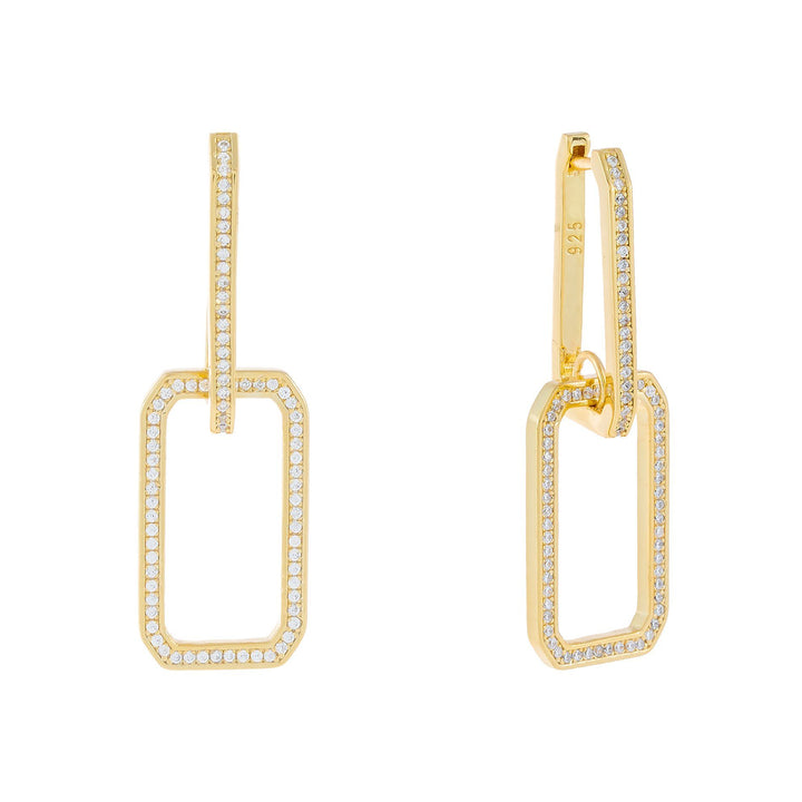 Gold Pavé Box Link Drop Hoop Earring - Adina Eden's Jewels