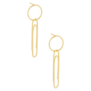 Gold Paper Clip Drop Stud Earring - Adina Eden's Jewels