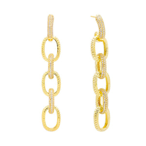 Gold Pavé Large Chain Drop Stud Earring - Adina Eden's Jewels