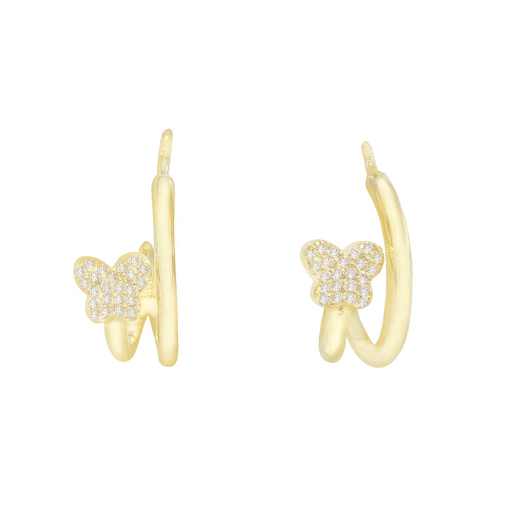Gold Pavé Mini Butterfly Hoop Earring - Adina Eden's Jewels