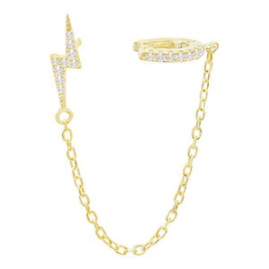 Gold / Single CZ Lightning Bolt Stud X Ear Cuff - Adina Eden's Jewels
