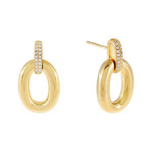Gold Pavé Chunky Link Stud Earring - Adina Eden's Jewels