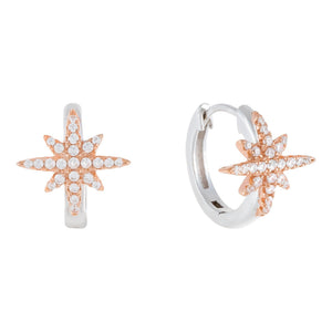 Rose Gold Two-Tone Starburst Huggie Earring - Adina Eden's Jewels