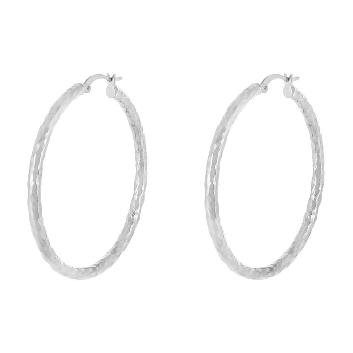 Silver / 45 MM Hammered Hollow Hoop Earring - Adina Eden's Jewels