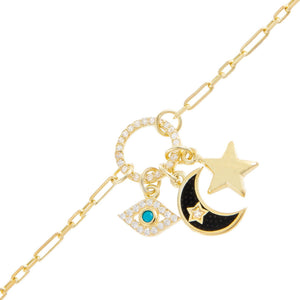 Gold Dangling Charms Link Bracelet - Adina Eden's Jewels
