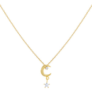 Gold CZ Moon X Star Dangling Necklace - Adina Eden's Jewels