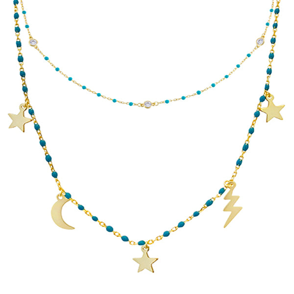 Turquoise CZ Enamel Celestial Necklace Combo Set - Adina Eden's Jewels