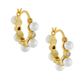 Gold Pearl X Bezel Hoop Earring - Adina Eden's Jewels