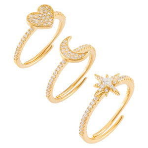 Gold Pavé Charms Ring Set - Adina Eden's Jewels