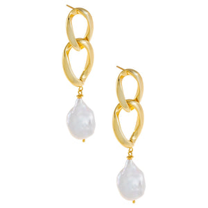 Pearl White Double Link Pearl Drop Earring - Adina Eden's Jewels