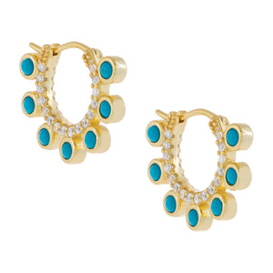 Turquoise CZ X Turquoise Bead Hoop Earring - Adina Eden's Jewels
