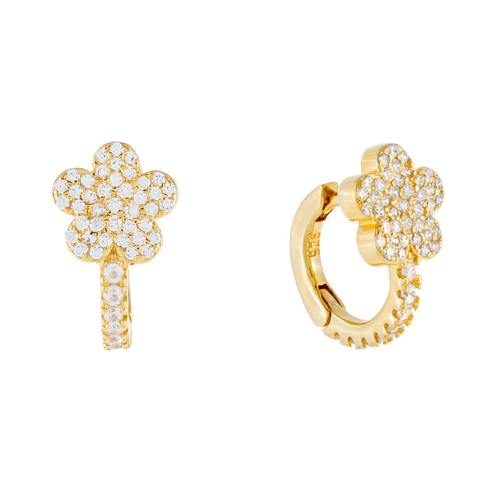Gold Pavé Flower Huggie Earring - Adina Eden's Jewels