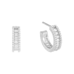 Silver Round X Baguette Eternity Hoop Earring - Adina Eden's Jewels