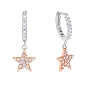 Rose Gold Two-Tone Dangle Star Huggie Earring - Adina Eden's Jewels