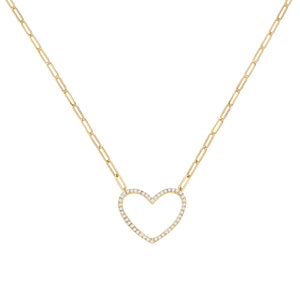 Gold CZ Open Heart Link Necklace - Adina Eden's Jewels