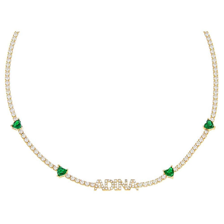 Emerald Green CZ Colored Tennis Nameplate Choker - Adina Eden's Jewels