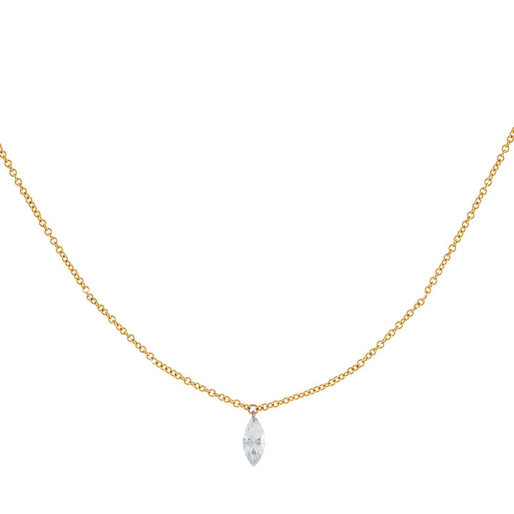 14K Gold Floating Diamond Marquee Necklace 14K - Adina Eden's Jewels